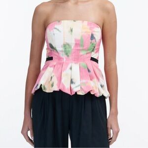 NEW TANYA TAYLOR Farah strapless peplum top in punchy pink size 4 NEW WITH TAGS